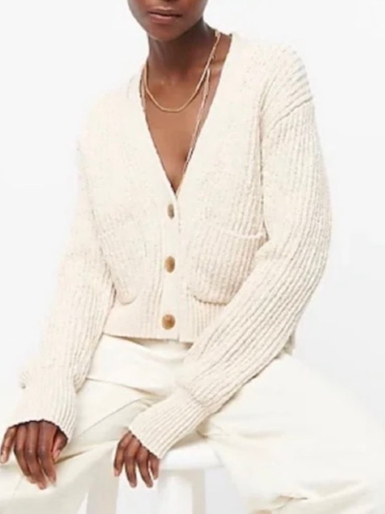 J.Crew Cropped Patch-Pocket Beach Cardigan Sweater | Medium | Cotton Blend